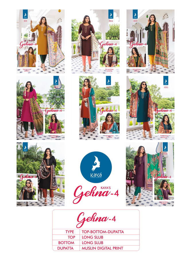 Gehna 4 By Kaya Pure Silk Straight Cut Kurti With Bottom Dupatta Wholesale Online